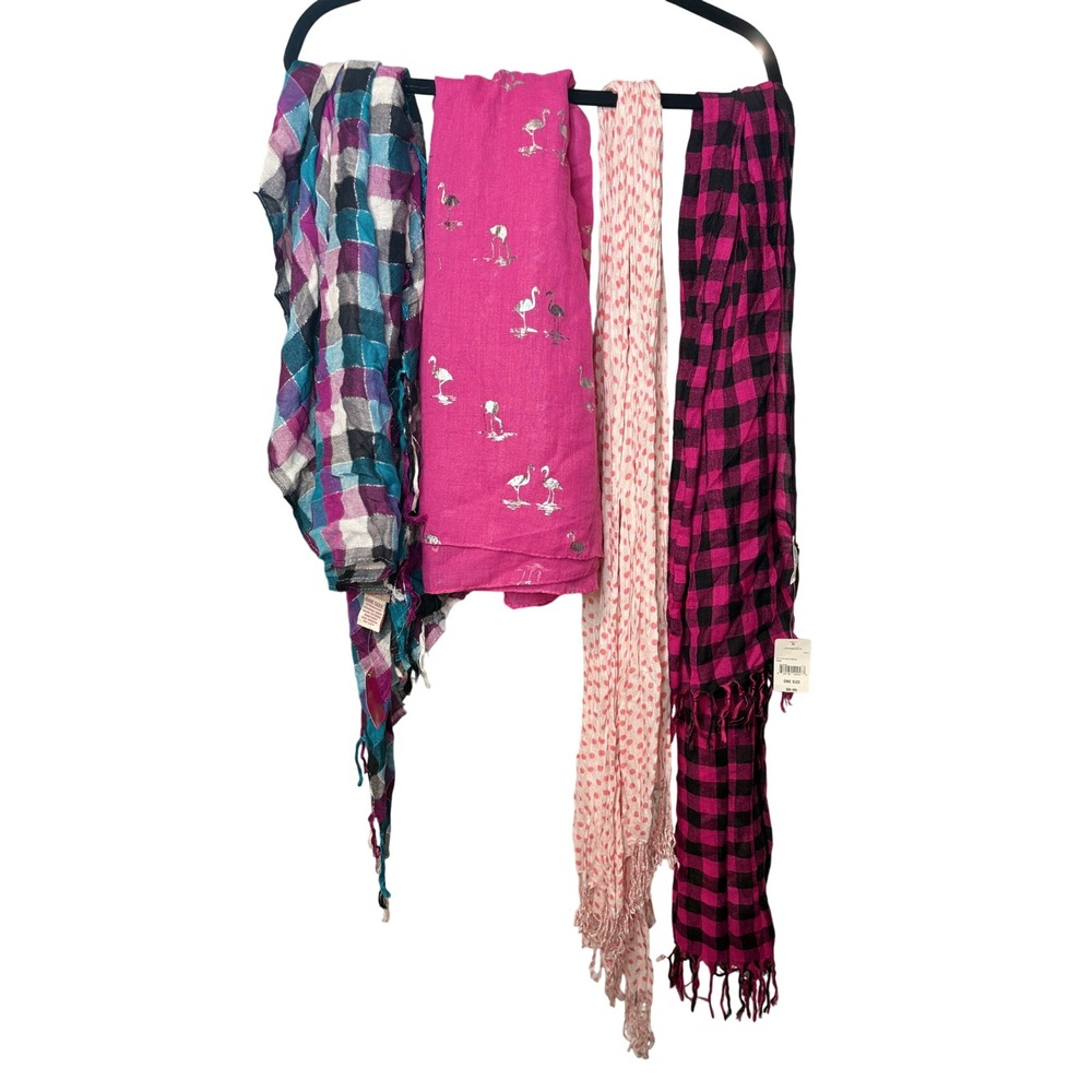 Mixed Brand Scarf Bundle 4pc NWT Arizona Avenue 9 Copper Key Candies Pink Plaid